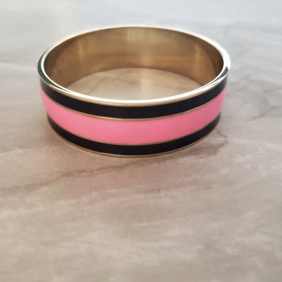 💕 Vintage Y2K 2000's 00's J.Crew Pink Black Preppy Wide Enamel Bangle 💕 - Picture 4 of 9